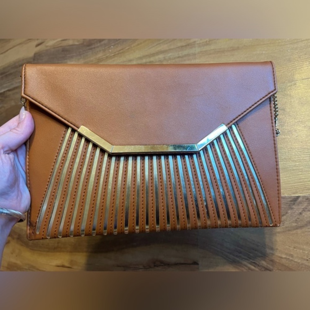 Vintage Brown and Gold Clutch Bag